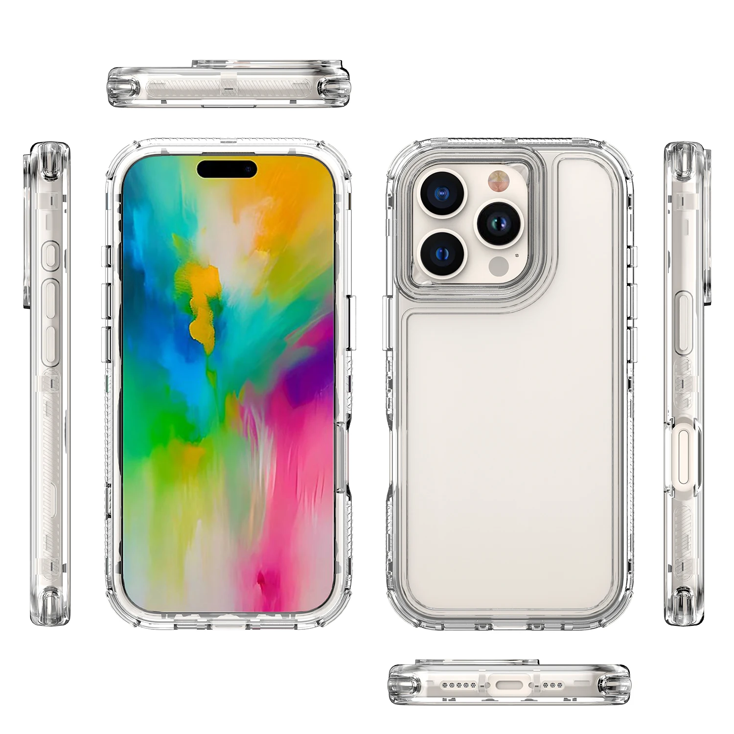 3 In 1 Case For iPhone 16 Pro Max For iPhone15 Pro Max for iPhone16 Plus AntiFall Thick Transparent Edge Protect Phone Covers view 2