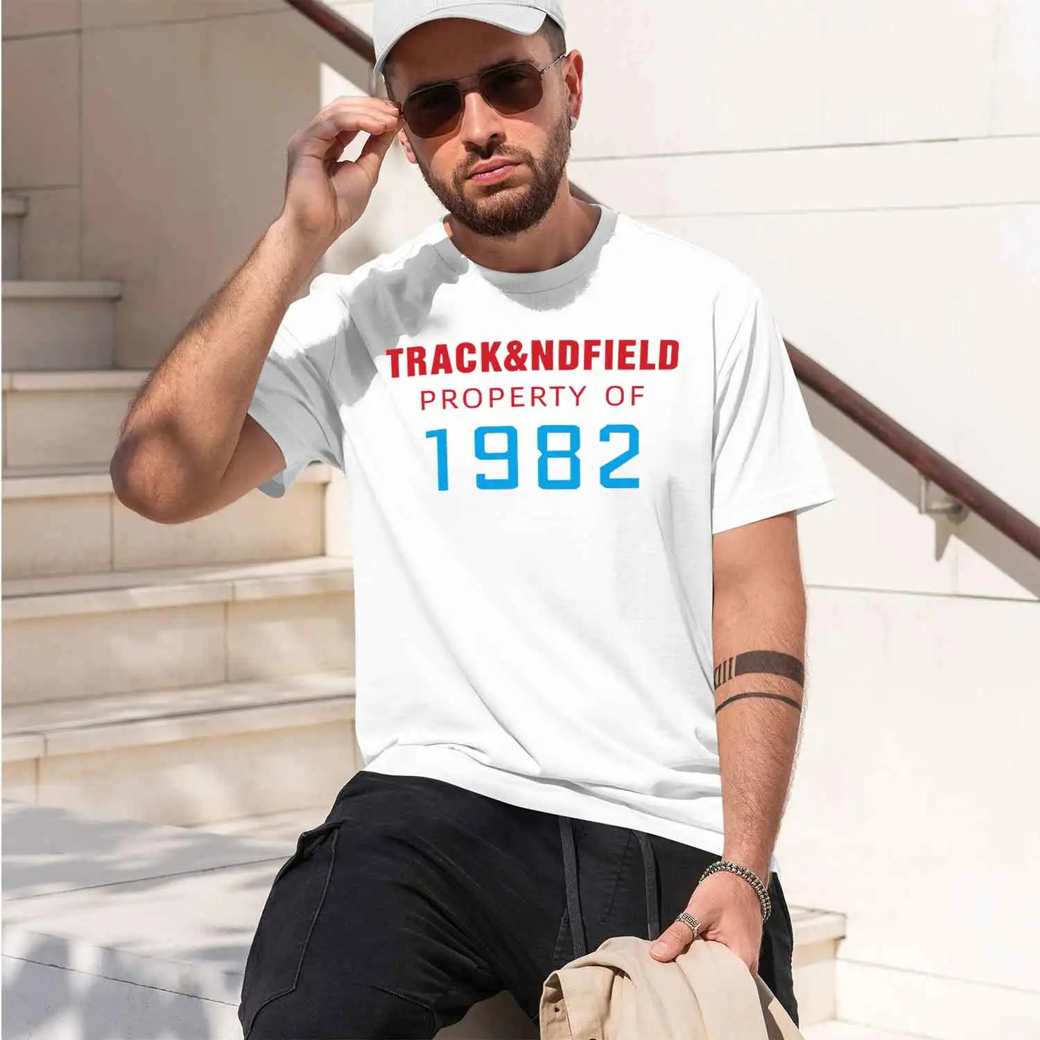TRACK&NDFIELD PROPERTY OF 1982 2026 New Model Men’s Short-sleeve crewneck T-Shirt Classic Casual Multiple Colors and Sizes for D