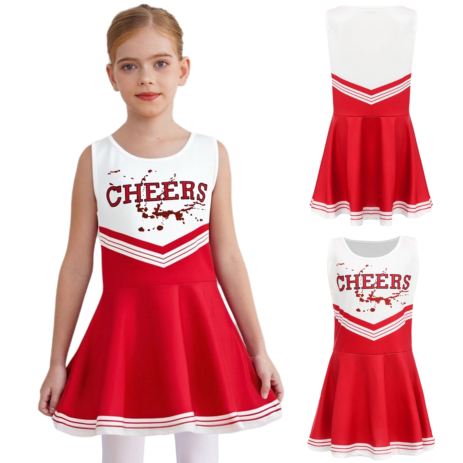 Kids Meisjes Cheer Squad Danskostuum Letter Printing Cheerleading Dansjurk voor wedstrijden en Halloween-thema-evenementen