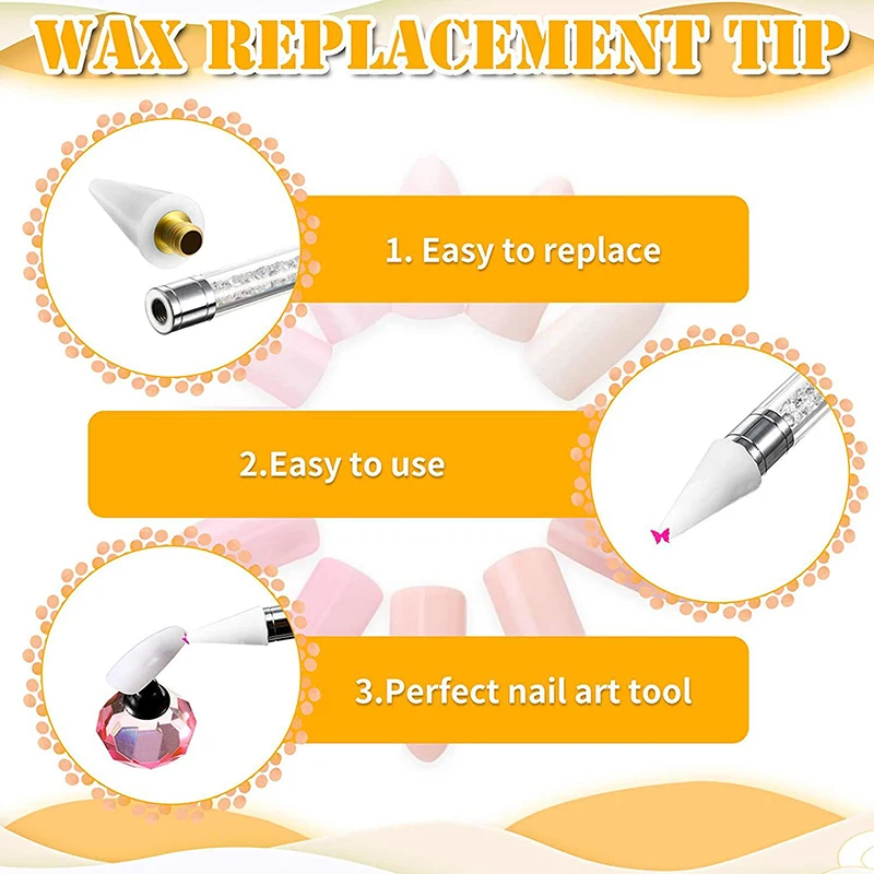 5pcs sostituibile Nail punteggiatura cera matita testa perline strass gemme Picker punte per unghie autoadesive strumento di raccolta per penna