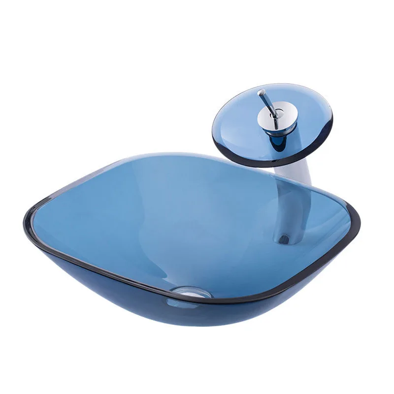 

Bathroom washbasin tempered glass counter toilet art basin blue glass washbasin