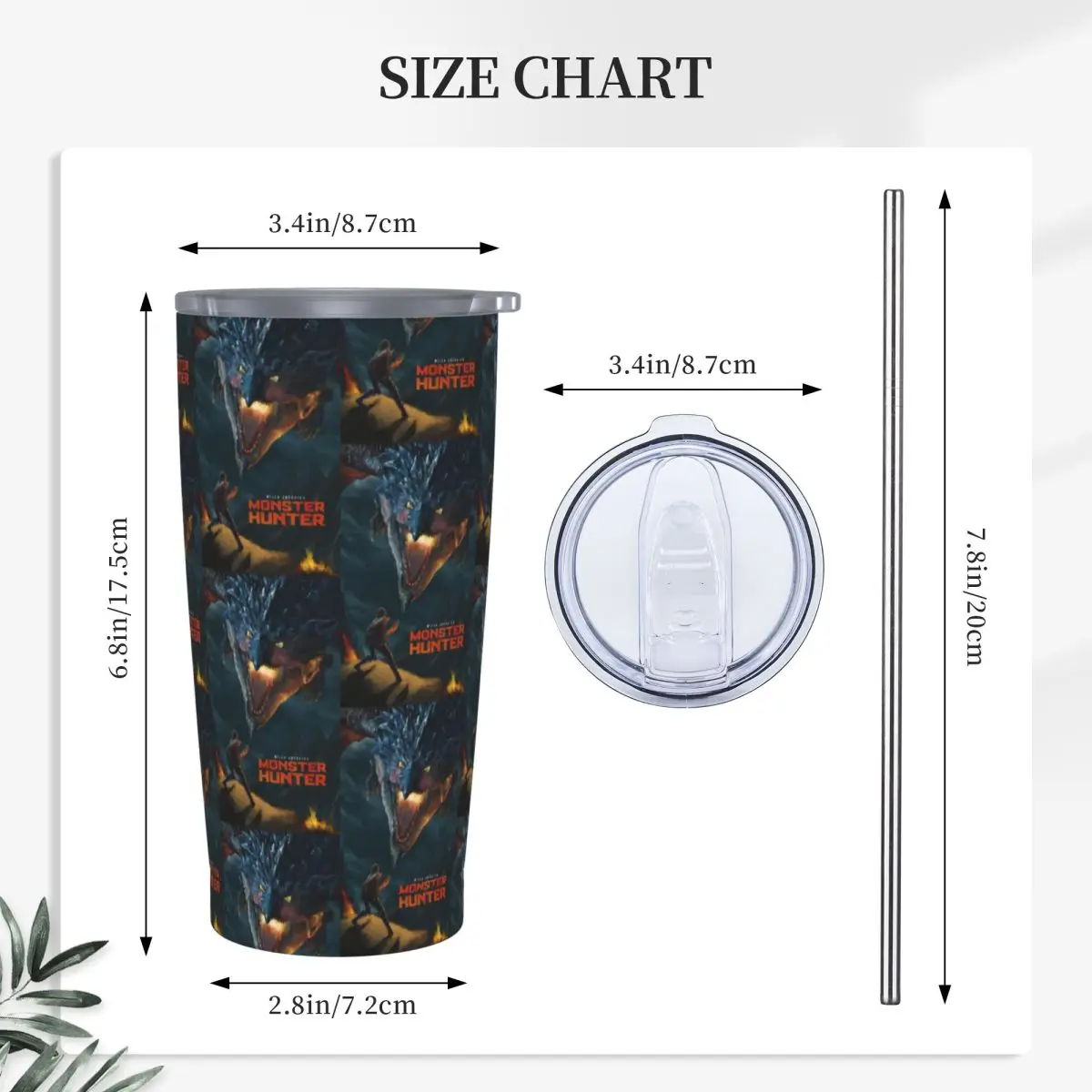 Monster Hunter Stainless Steel Tumbler Vacuum Insulated Mugs Thermal Cold Cups Straw With Lid 20oz