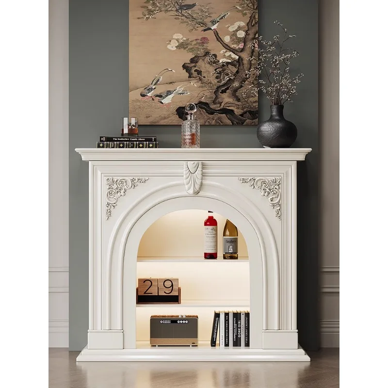 French cream wind solid wood European arched fireplace decorative cabinet American living room side cabinet entry fireplace entr