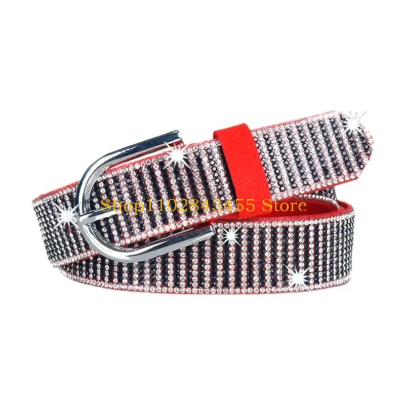 49MC أحزمة الراين اللامعة للنساء Pu Y2k نمط حزام الفتيات الساخن للرجال الجينز