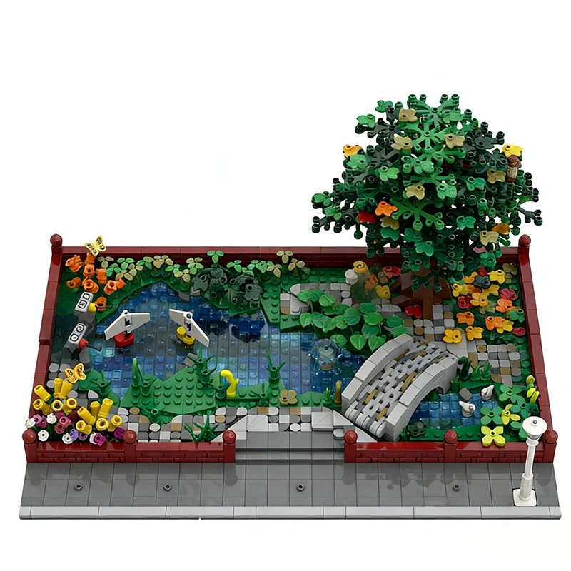 1859 PCS Modular Building City Green - Central Park & Pond MOC Customize Modular Building Block Model DIY Boys Festival Toy Gift