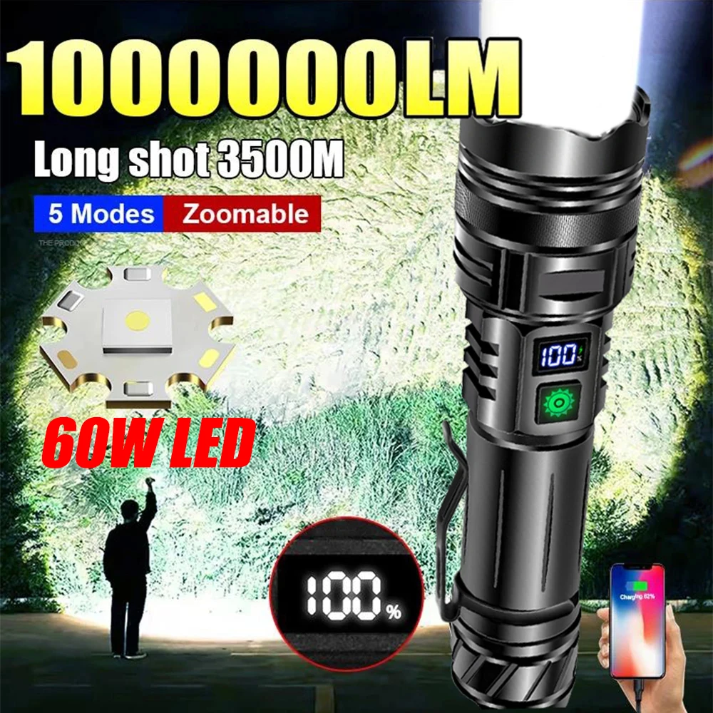 

Most Powerful LED Flashlight Rechargeable Zoomable Camping Torch High Power Long Range Tactical Lantern Outdoor Emergency Lamp