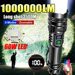 Most Powerful LED Flashlight Rechargeable Zoomable Camping Torch High Power Long Range Tactical Lantern Outdoor Emergency Lamp