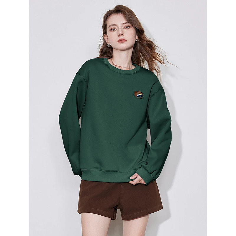 TOYOUTH-sudaderas con capucha de lana para mujer, sudadera informal de manga larga con cuello redondo bordado, Tops cálidos, Otoño e Invierno 2024