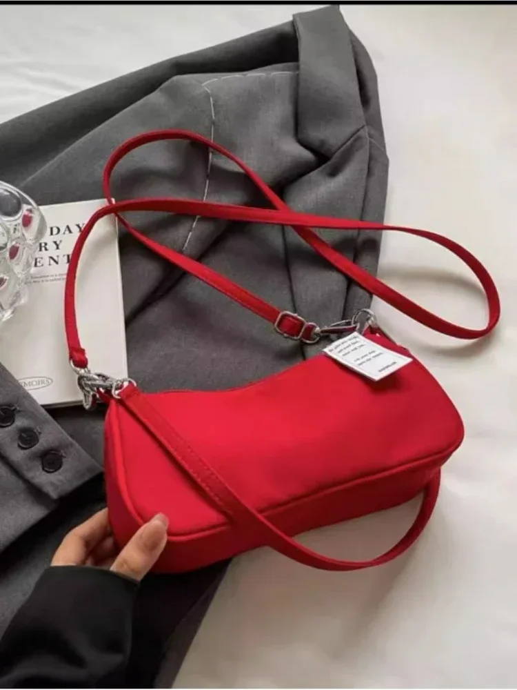 Red Bag Woman 2024 New High-grade Shoulder Hand Underarm Bag Niche Design Simple Commuter Bag Solid Color