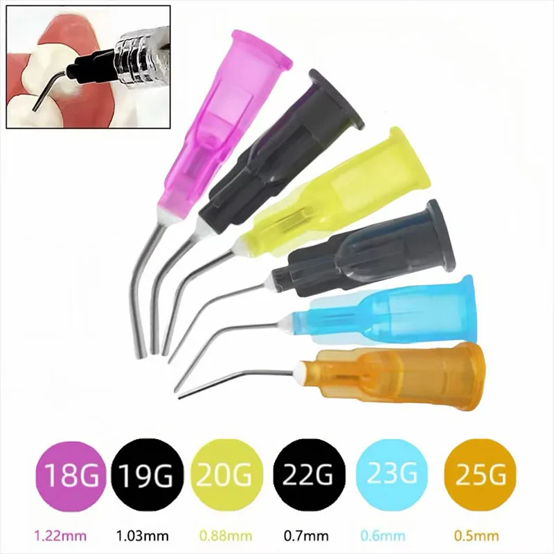 

100pcs Dental Disposable Needle Bent Tips Etchant Resin Flow Composite Bent Tip 18/19/20/22/23/25G Dentist Delievery Syringe Tip