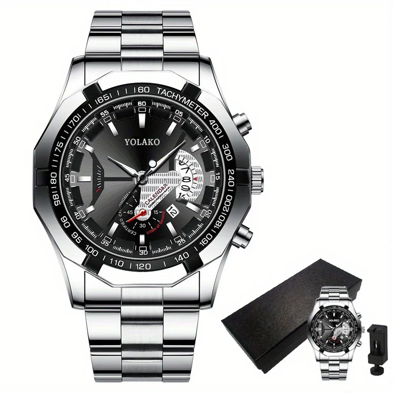 Hot Sale Fashion Business Men\'s Calendar Steel Wrist Watch Double Dial Quartz Watch