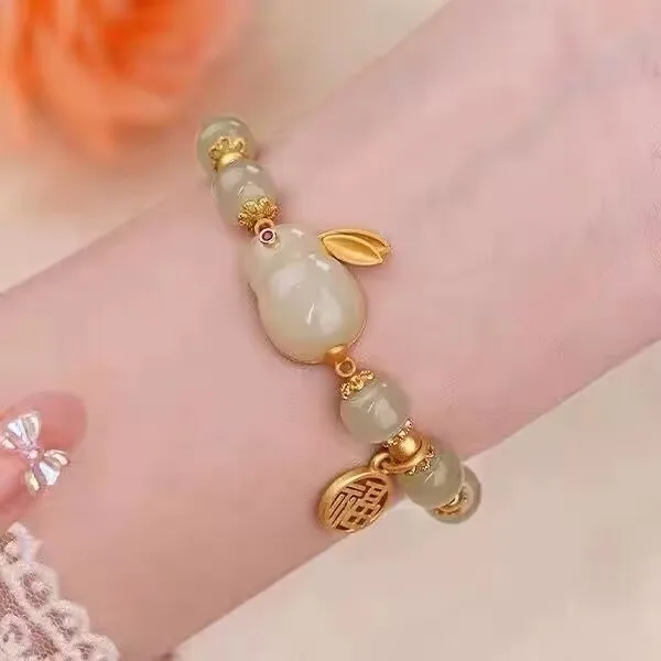 2023  Lucky Gold Bead Rabbit Bracelet For Women Exquisite Chinese Style Blessing Pendant Bracelet Valentines\'s Day Jewelry gift