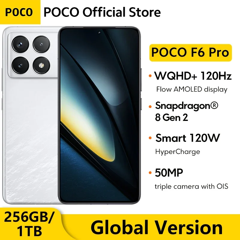 NEW 5G POCO F6 Pro Global Version Smartphone 256GB 512GB 1TB Snapdragon® 8 Gen 2 120W HyperCharge WQHD+120Hz Flow AMOLED Display