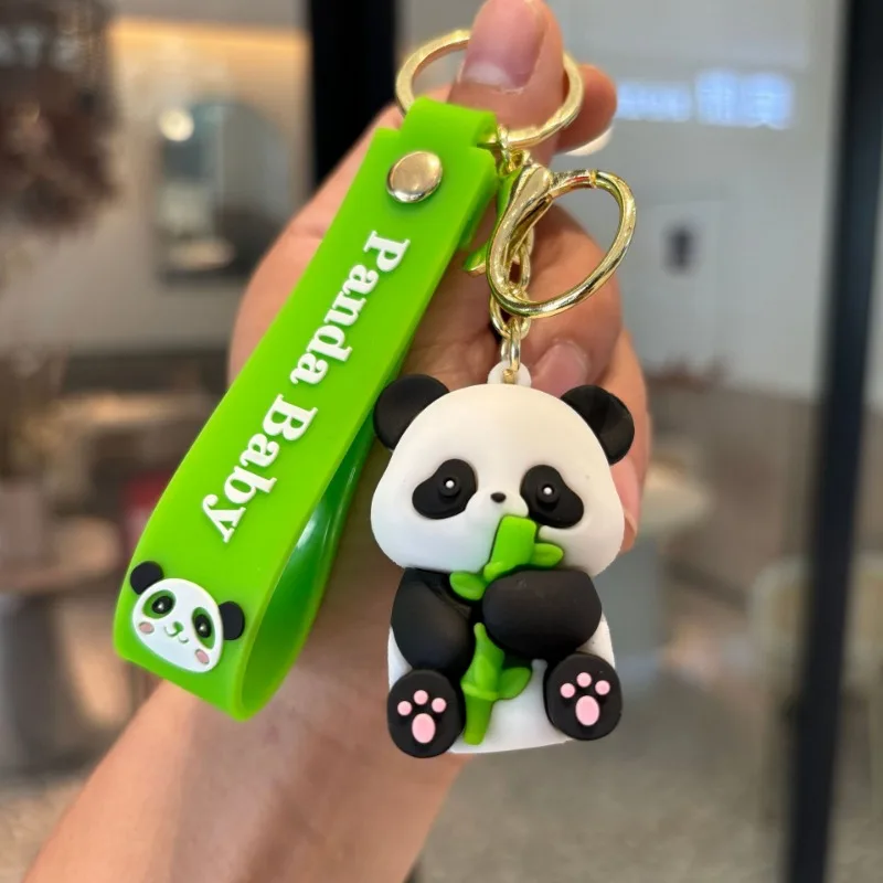 Cartoon bamboo panda key chain cute panda couple bag pendant holiday baby catching machine small gift cute keychain