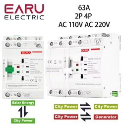 Szyna Din 2P 4P 63A AC 110V AC 220V ATS podwójna moc automatyczny przełącznik transferu elektryczne przełączniki wyboru moc awaryjna