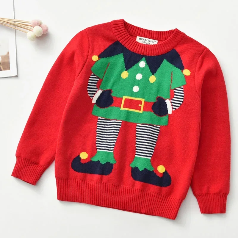 

New Year Kids Sweater Long Sleeved Cartoon Print Casual Loose Pullover Sweater Baby Girls Boys Sweater Christmas Children Tops