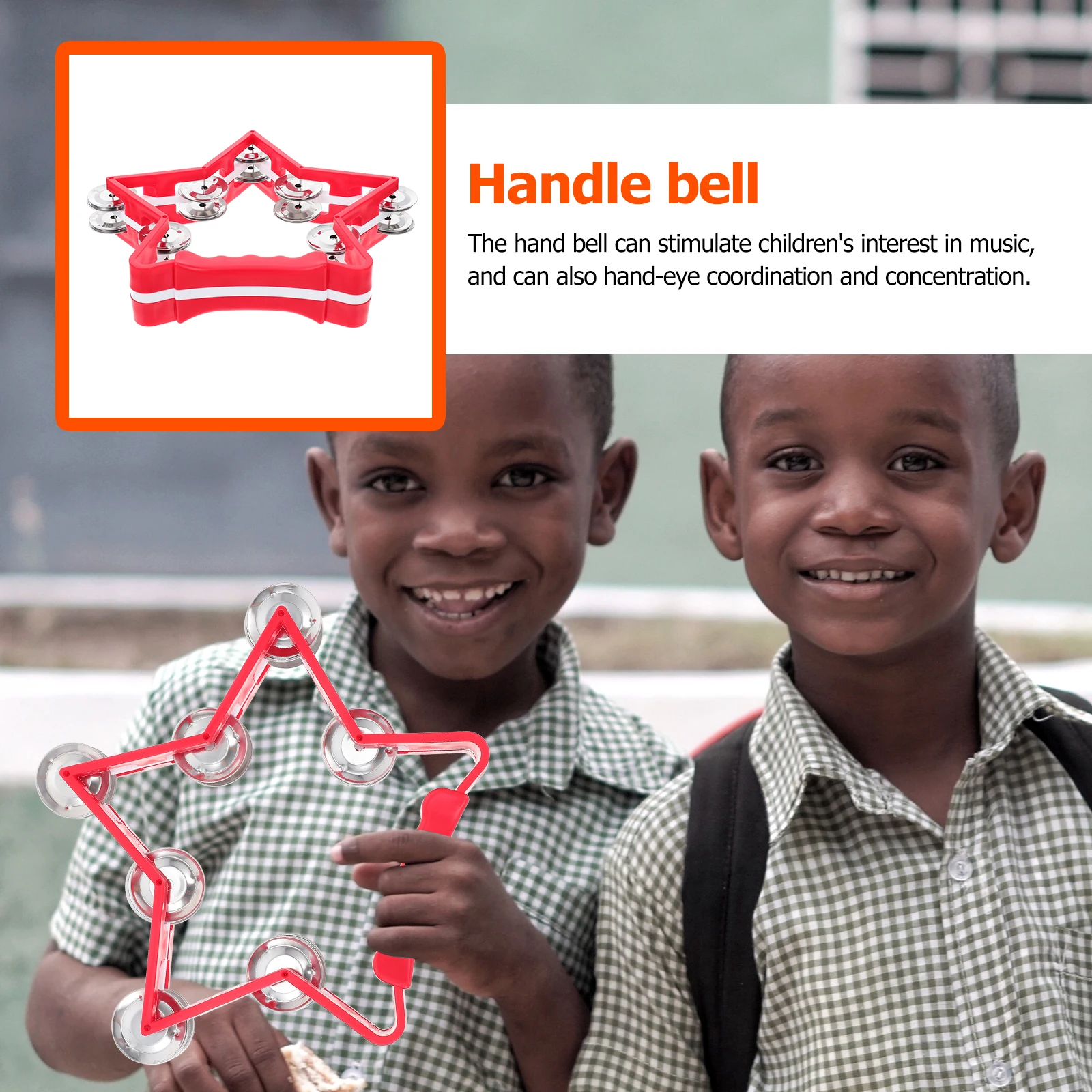 

1pc Handheld Bell Kids Tambourine Music For Children Hand-Eye Coordination Shaking Hand Bell Rattle Percussion Instrument