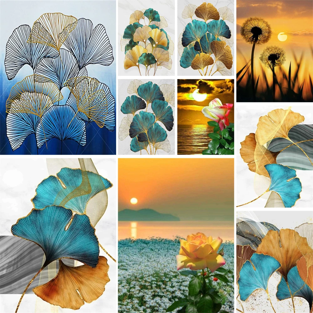 数字によるginkgobilobaペイント完全なキットアクリル塗料40*50ボード数字による家の装飾大人のための卸売