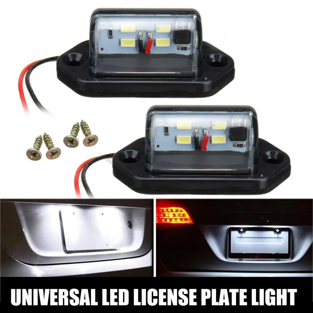 2PCS 4LED Car License Number Plate Light Tail Light For Truck Trailer Van Tag Step Lamp  Car Products License Plate Lights