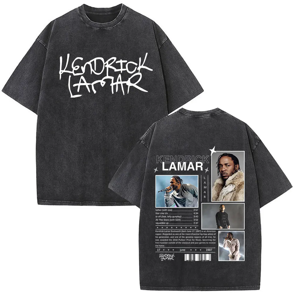 Kendrick Lamar Music Album Graphic Vintage Washed T-shirts Men Fashion Hip Hop Retro Short Sleeve T Shirts Male Cotton Tee Shirt