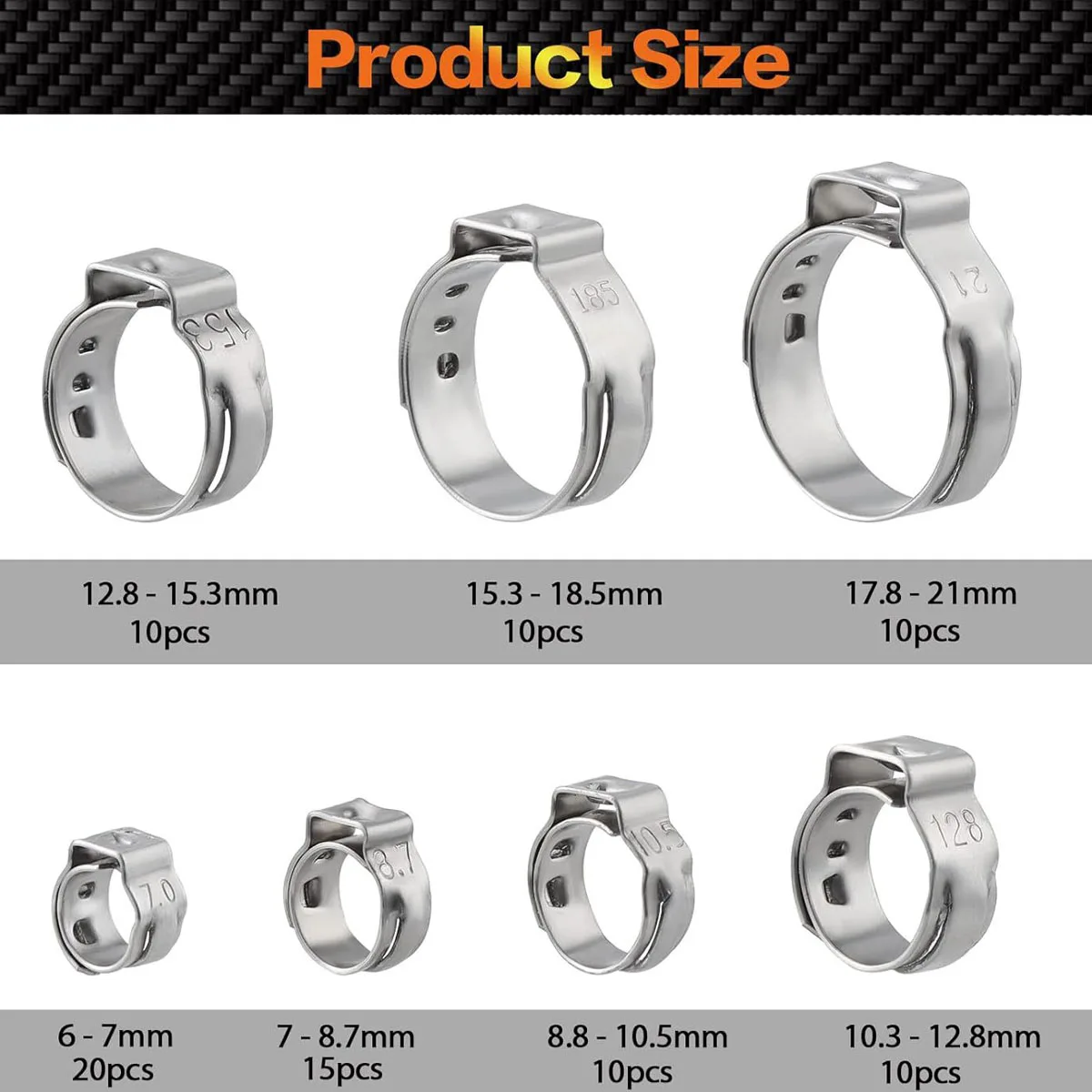 85/170Pc Stainless Steel Single Ear Clamp Ring Boxed Tube Clamp Hose Clamp Tiger Type Pliers for Sealing Kinds of Hose Accessory