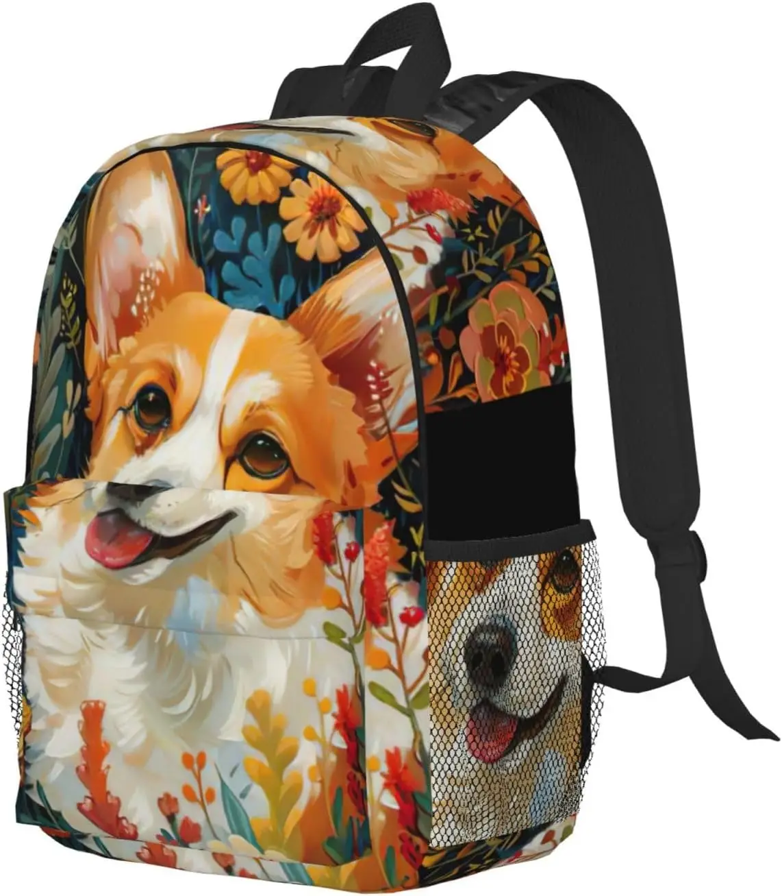 Corgi Floral Flowers Spring Garden Print Versatile Adult Backpack for Work Hiking Waterproof Backpack Laptop Compartment