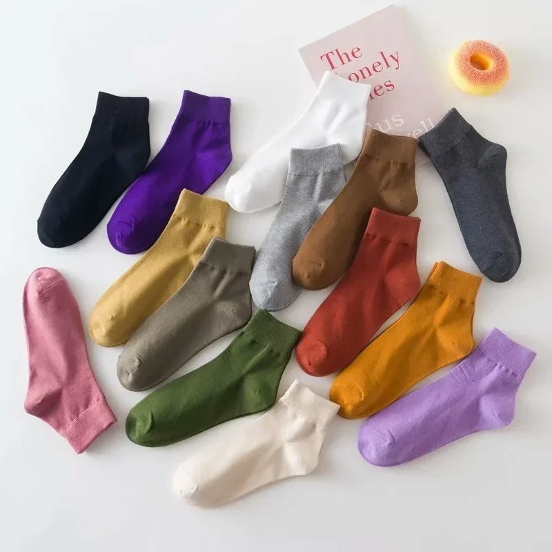 14 Colors Cotton Woman Socks Solid Color Breathable Low Cut Ankle Socks Casual Fashion Lady Female Girls Students Short Socks