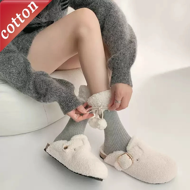 

Ladies' Socks Japanese For Girl Sweet Lolita JK Kawaii Mid Tube Socks Hairball Cute Winter Comfortable High Quality Cotton Socks