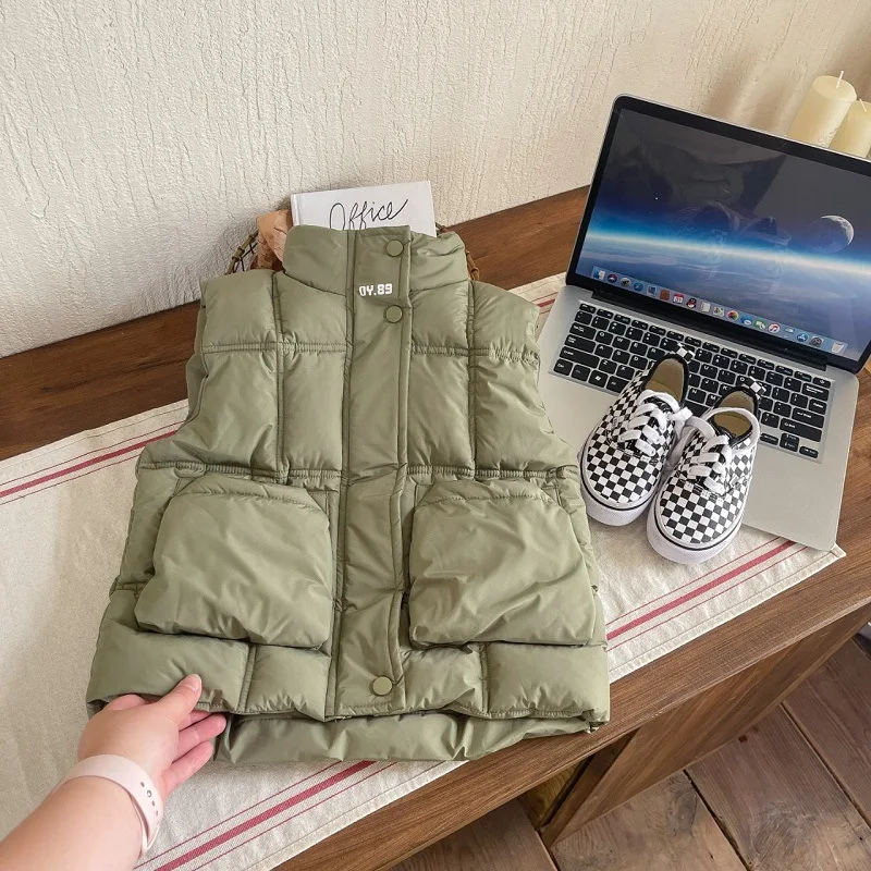 2024 Autumn Winter Girls Boys 4-10 Years Thick Warm Waist Coat Kids Vest Three Colors