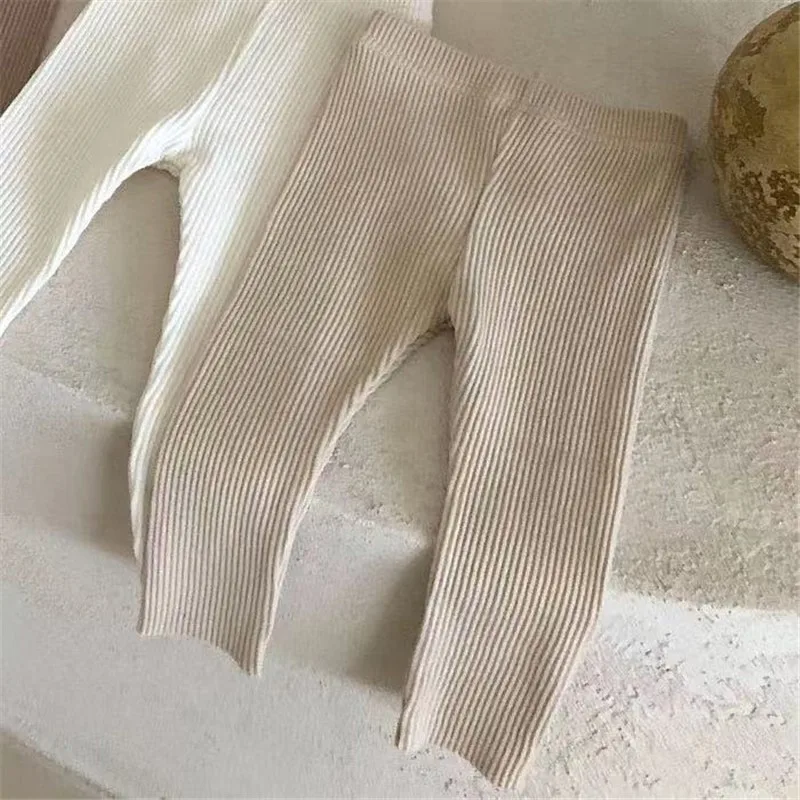 2024 New Baby Cotton Ribbed Leggings Solid Cotton Infant Stretch Pants Soft Comfortable Toddler Pants Kids Boys Girls Trousers