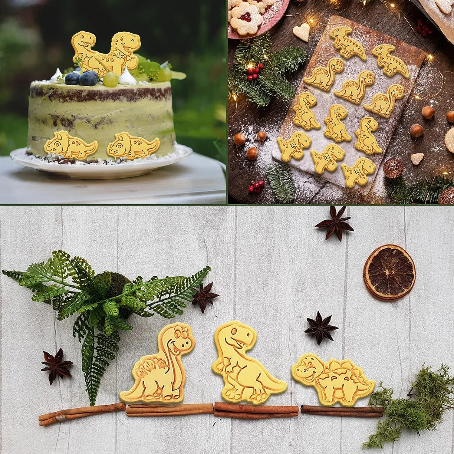 Cookie Cutters Dinosaur Shape 8Pcs Plastic Cartoon Pressable Biscuit Mold Confectionery Cookie Stamp Baking Pastry Tools