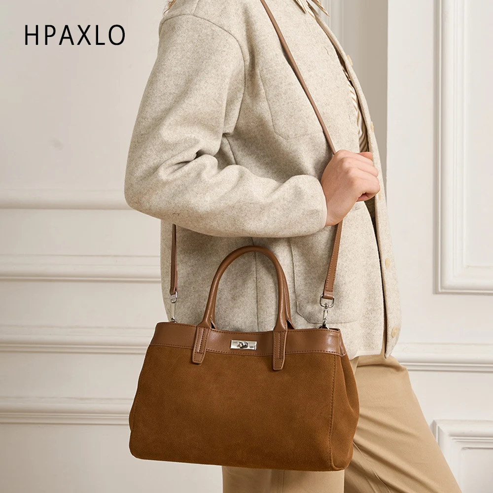 فريدة من نوعها حقيبة كتف من جلد الغزال عادية المرأة محفظة كروسبودي جلد طبيعي سعة كبيرة أنيق حمل حقيبة نسائية عالية الجودة Luxu #4