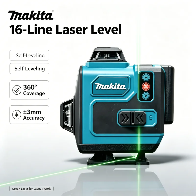 Trending Makita 4D16 Line 360° Multi Plane Laser Shockproof Dustproof Complete Tool Kit + 18V 6.0Ah Battery