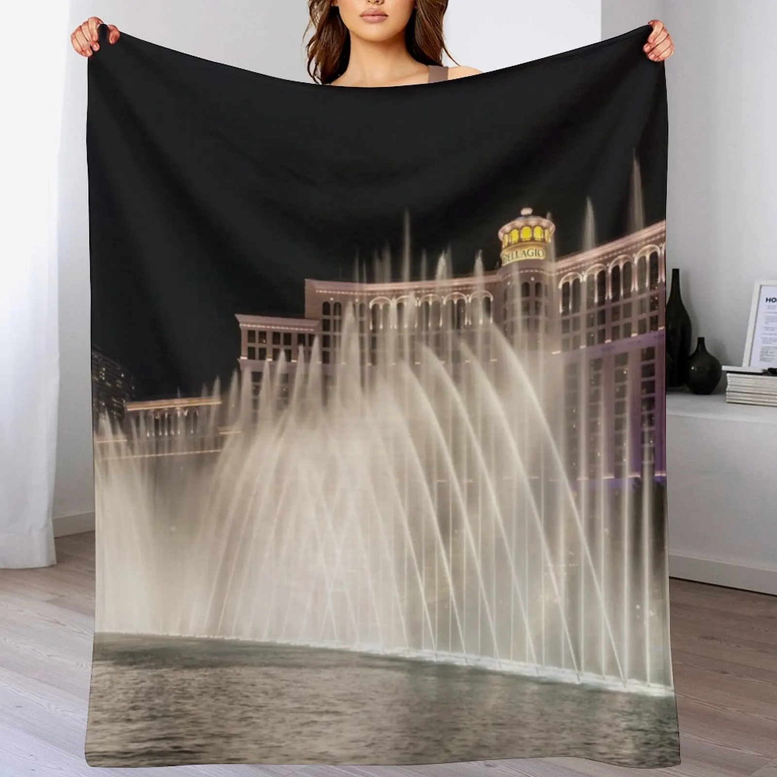 Splendiferous Las Vegas Fountains - Bellagio Behind a Curtain of Water Throw Blanket Luxury Designer Heavy Stuffeds Blankets