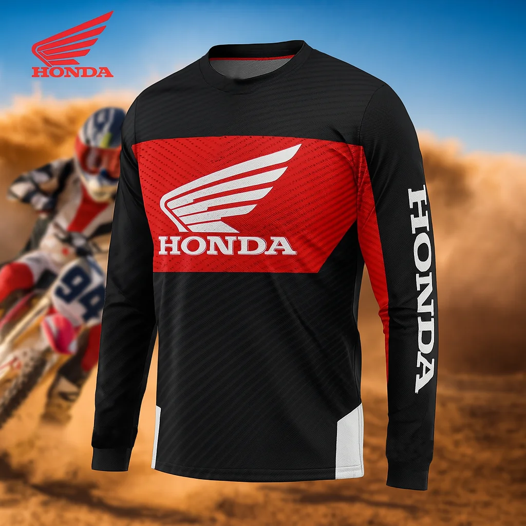 

Quick Dry Honda Motorcycle Jersey for Men Long Sleeve Breathable Riding Shirt for Dirt Bike and Off Road Racing Use