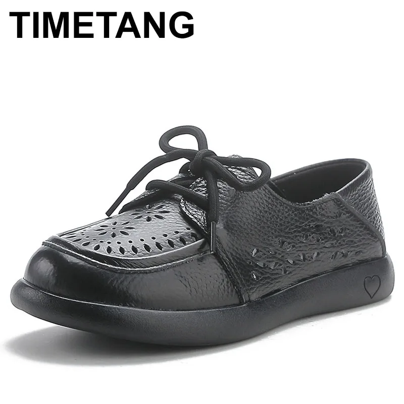 

2025 New Spring Summer Genuine Leather Hole Hole Shoes Flat Shoes Sneakers Breathable Comfortable Sandals Women Flats