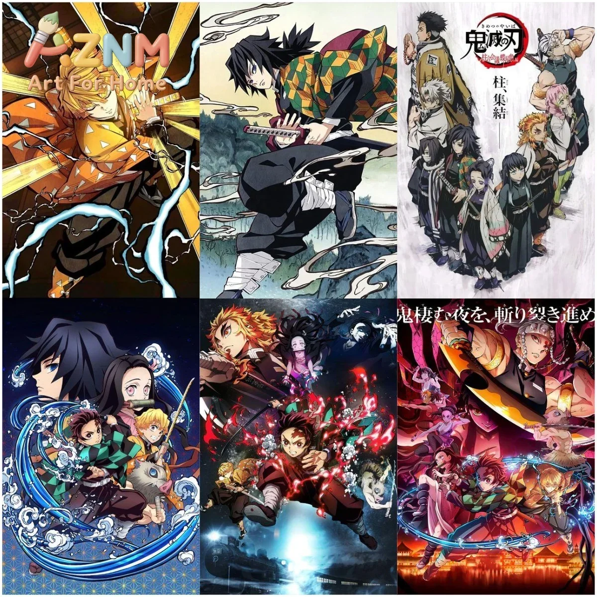 AZNM Demon Slayer Kimetsu No Yaiba Anime Canvas Wall Art Frameless Print Poster for Bedroom Living Room Home Wall Decor