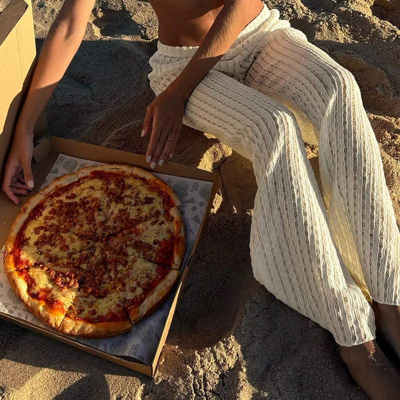 

Beachwear Hollow Out Knitted Casual Pants White Low Rise Loose Straight Pants y2k Aesthetic Women Holiday Style Trousers