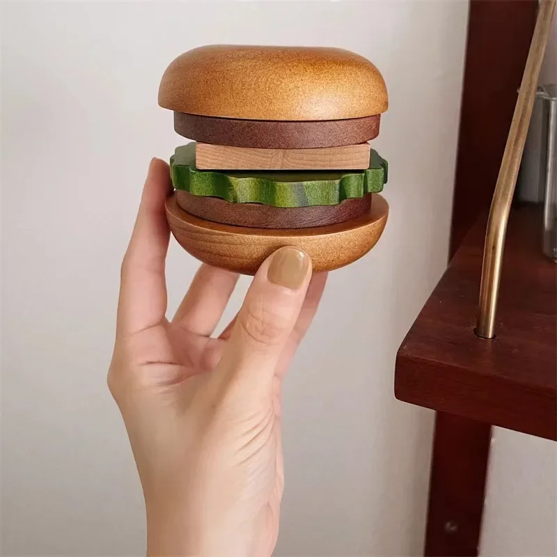 

6PCS Hamburg Shape Teacup Tray 6 In 1 Solid Wood Coaster Table Cupcake Snack Dessert Pads Anti-slip Burger Insulation Cup Mat
