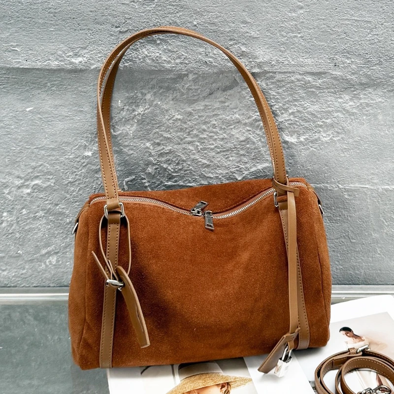 Bolsos Boston de piel auténtica para mujer bolsos y carteras de diseño de lujo novedad 2025 bolso de hombro vintage suave de piel serraje de vacuno tamaño mediano 33 cm alta calidad envío gratis Llega el envío rápido