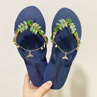 Summer New Small Tail Rhinestone Flip-Flops Women's Outdoor Korean Style Casual Flip-Flop Beach Sandals Flat Bottom - Image 6