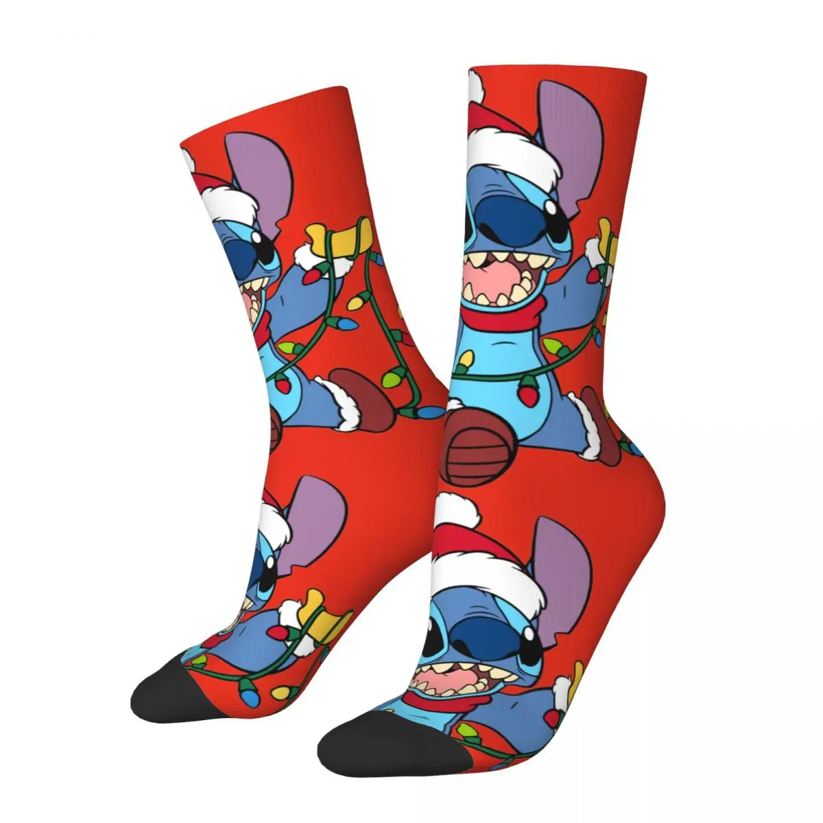 Crazy compression Christmas Sock for Men Harajuku Disney Lilo & Stitch Film Seamless Pattern Crew Sock Novelty