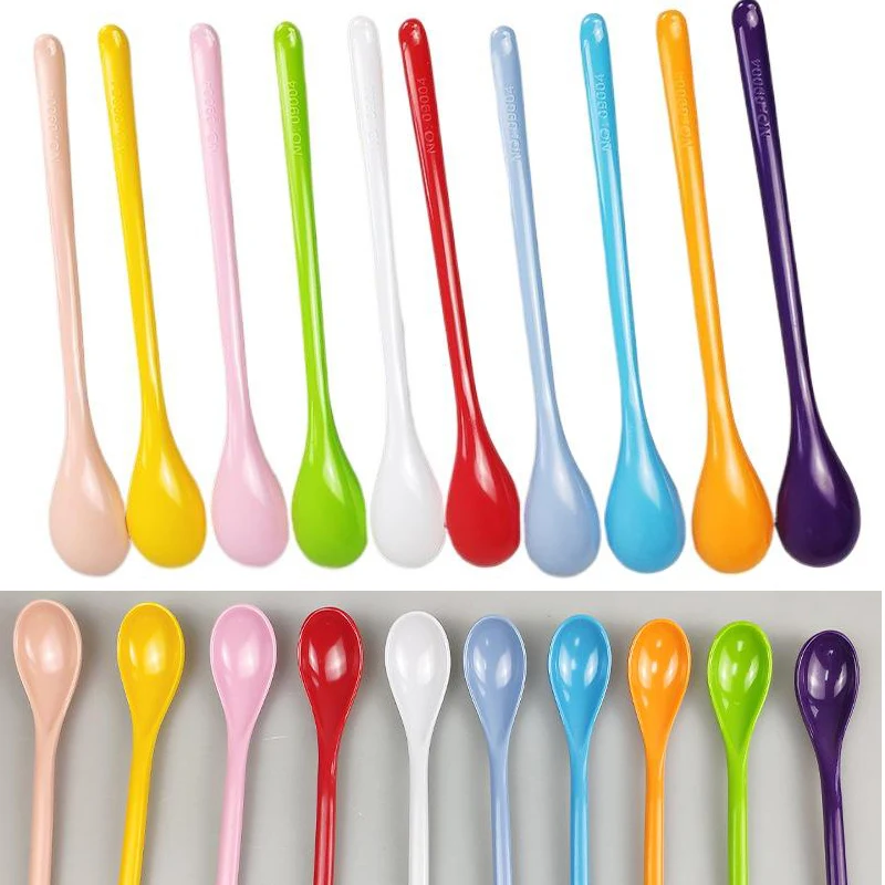 1pcs Candy Color Plastic Long Handle Dessert Spoons Dinner Tea Spoon Tableware Flatware Stirring Coffee Kitchen Scoops Soup