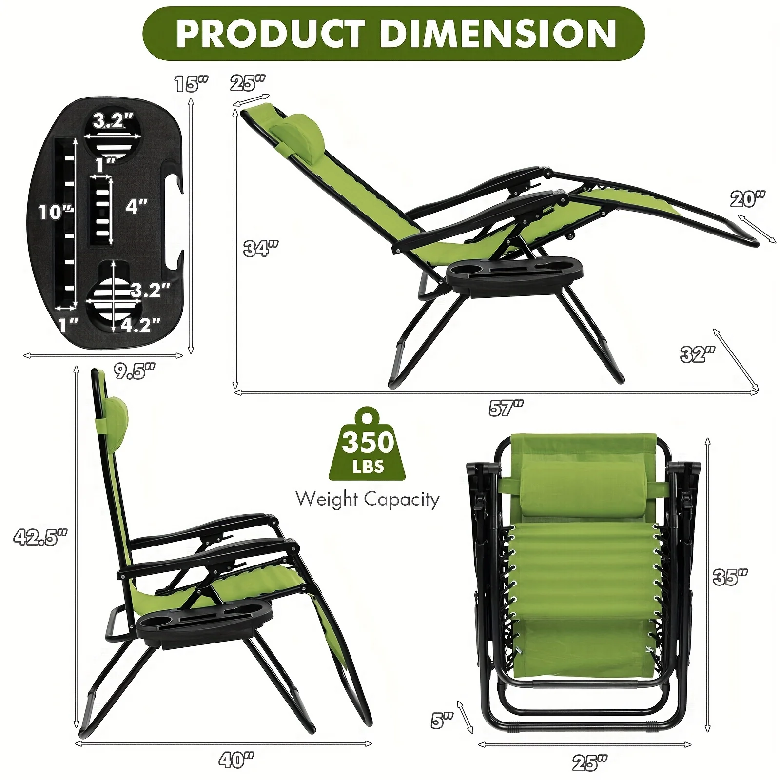 Folding Zero Gravity Reclining Lounge Chair Outdoor Beach Patio W/Utility Tray