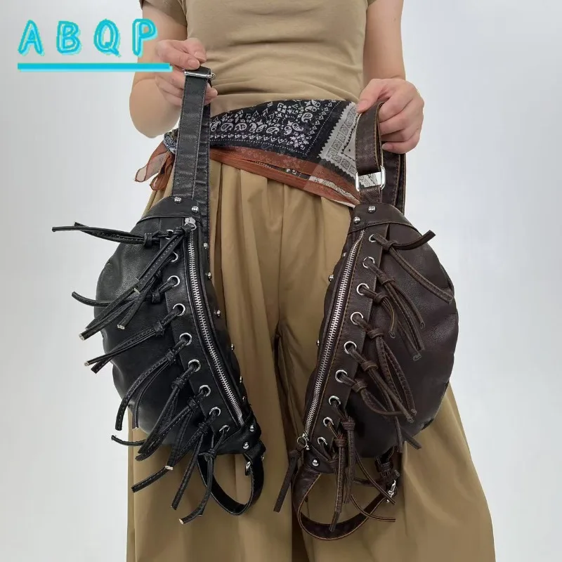 

Women's Shoulder Bag Fashion European American Fringed Messenger Bags Rivet Retro Tote Bag Large Capacity Solid Color Outdoor