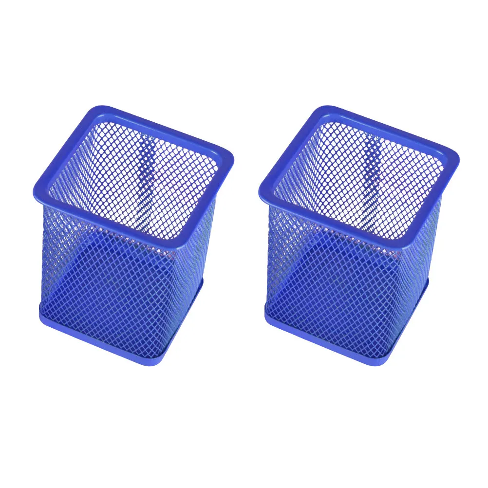 2Pcs Premium Metal Pen Container Hollow Design Pencil Organizer Square Mesh Desk Holder for Adults Home Office Decoration