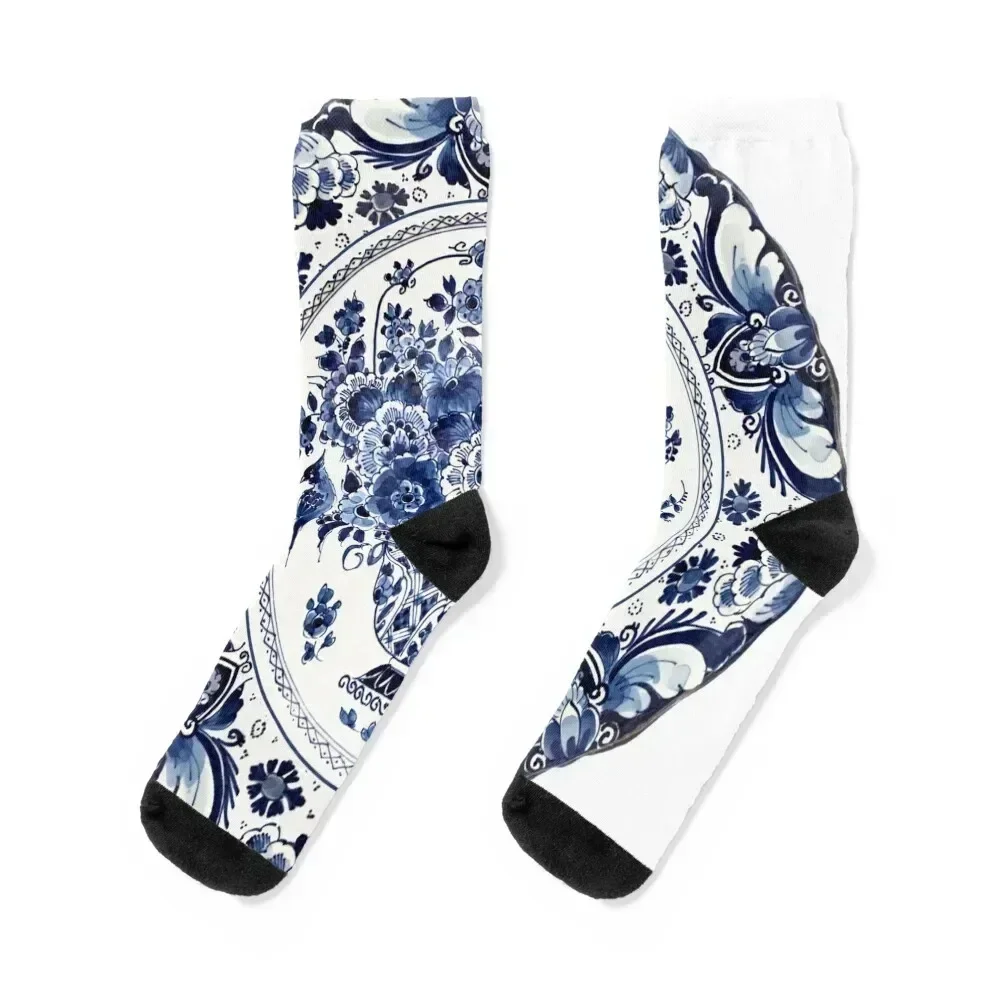 Royal Delft Blue Flower Basket Socks sports and leisure cotton Stockings compression christmas stocking Mens Socks Women's