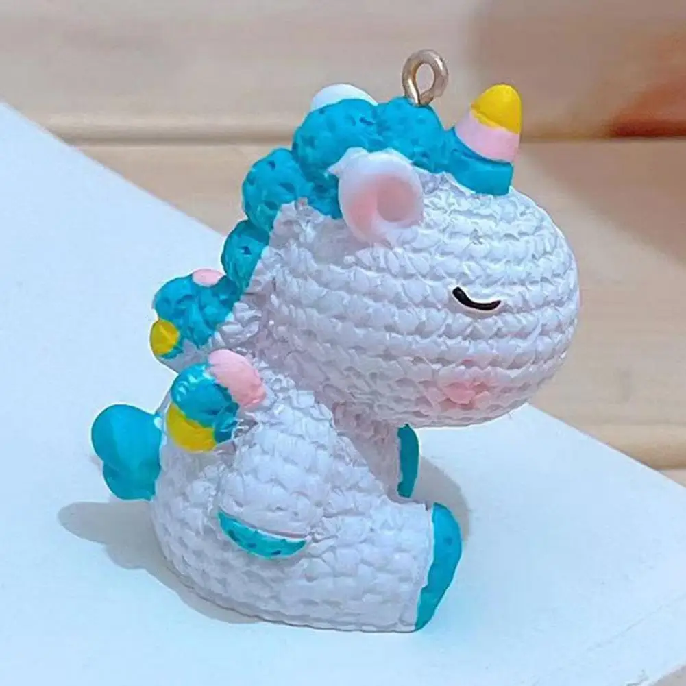 School Bag Hanging Ornament Rainbow Unicorn Resin Keychain Pendant Braided Rope Key Holder School Bag Hanging for Backpacks