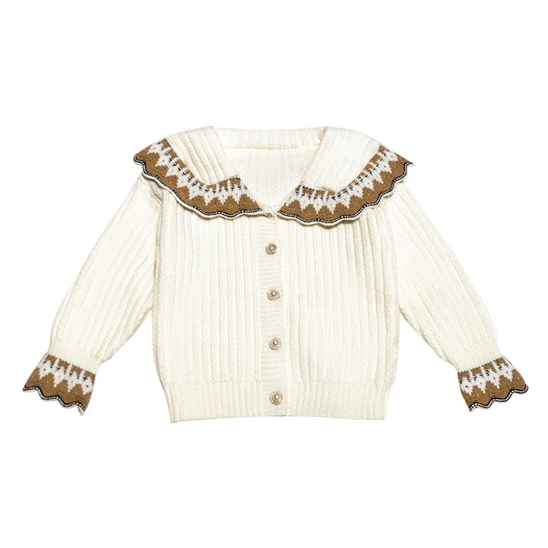 Cappotto maglione autunno inverno bambina per bambina Colletto rovesciato Impiombato a costine Cardigan per bambina in morbido pile Watm Cappotto