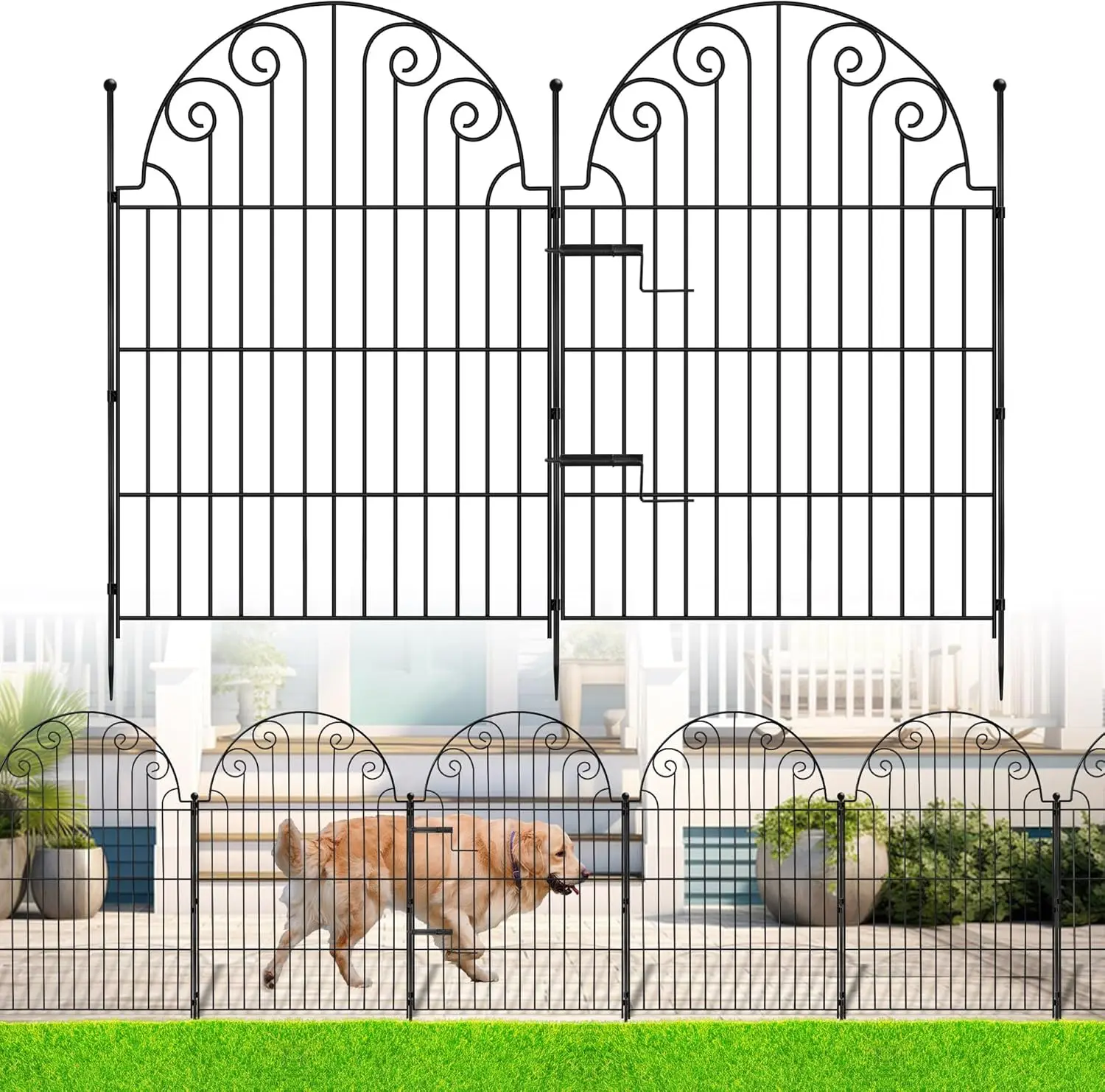 

No Dig Rustproof Metal Garden Fence 25ft, 42in High with Gate, Animal Barrier for Dogs & Yard